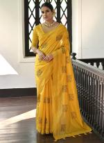 Tussar Silk Yellow Traditional Wear Thread Work Saree